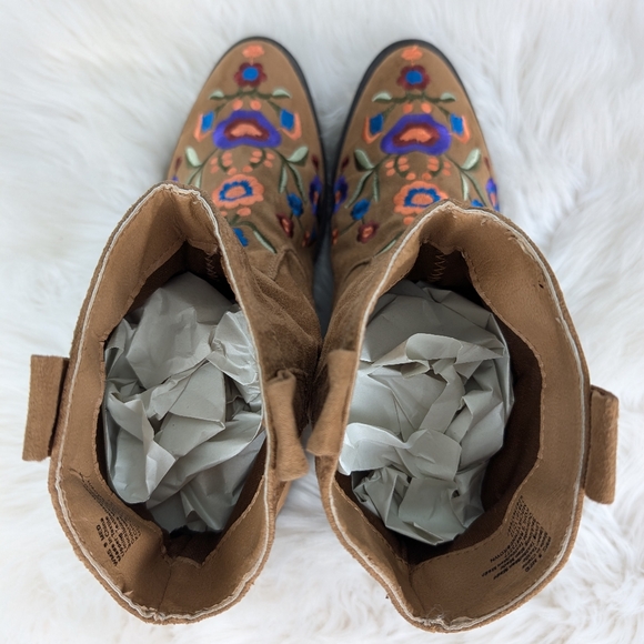 Mudd embroidered mini slouch ankle boots, women's size 9, brown - Picture 8 of 9